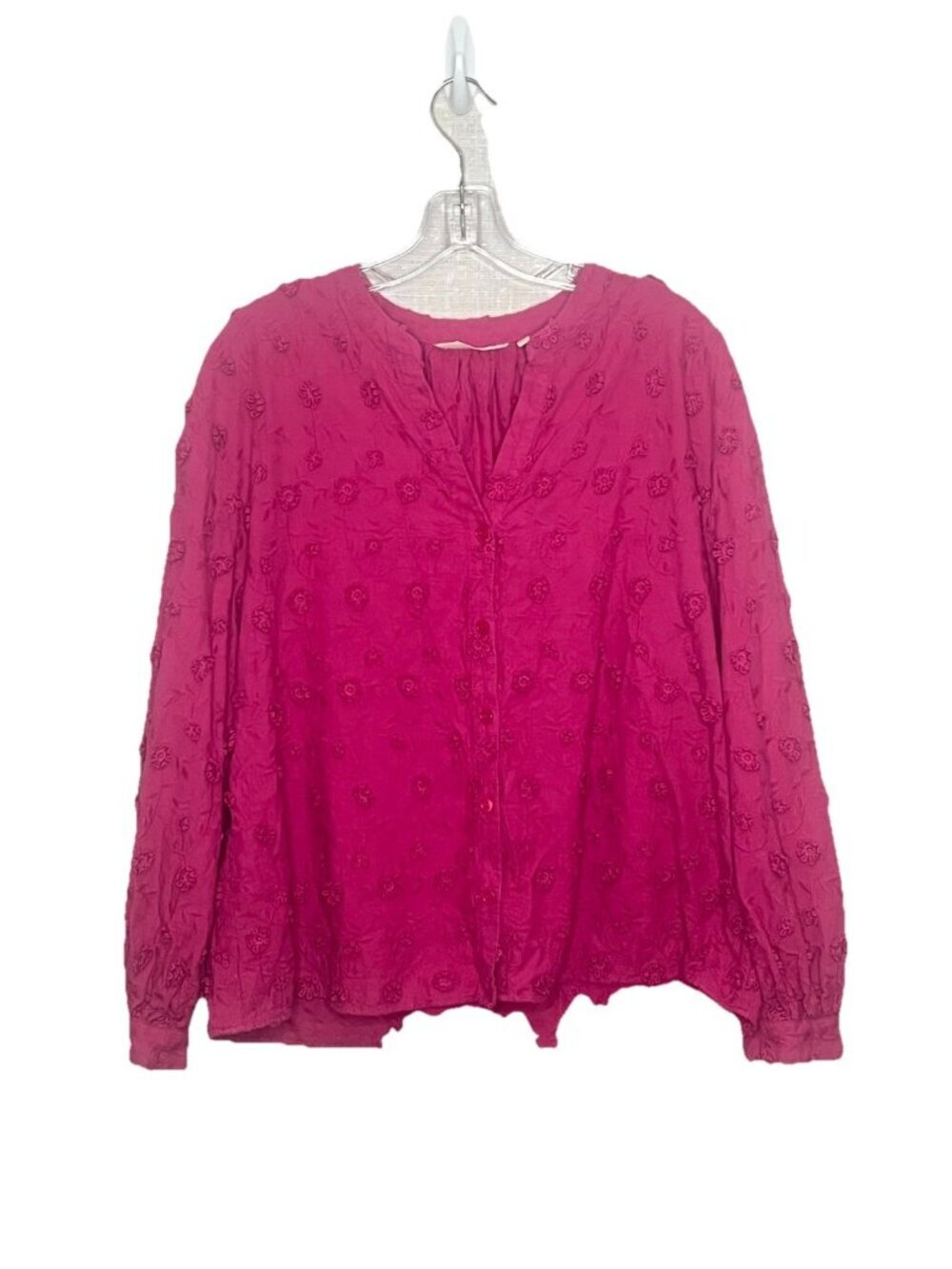 Soft Surroundings Pink Textured Floral Embroidered Blouse Sz XL Boho Romantic